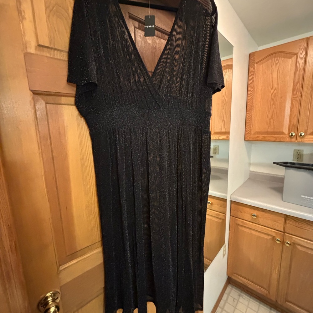 Torrid Black Sheath V-Neck Short Sleeve Maxi Dress Swim Coverup.
